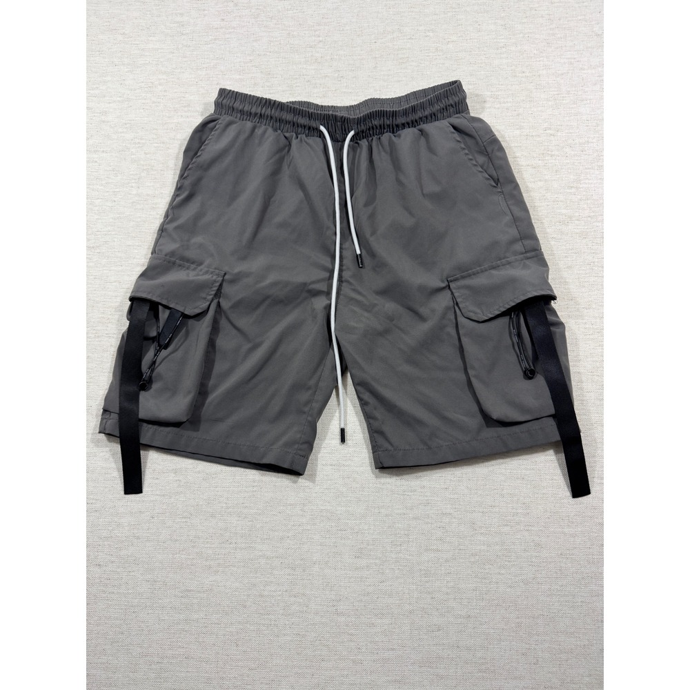 Fashion Jeans Cargo Shorts Men L Gray Good Elastic Waist Drawstring Utility